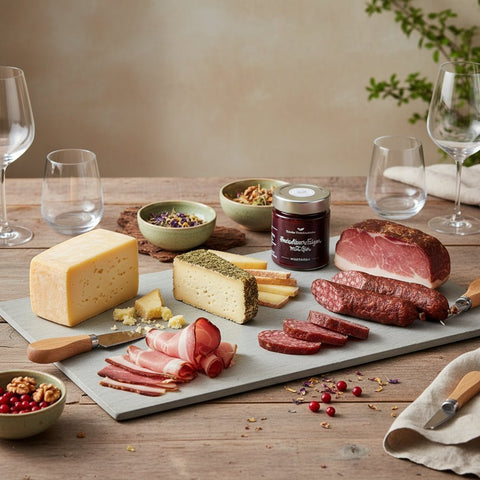Tiroler Brettljause mit Käse, Speck, Wurst und Brot
